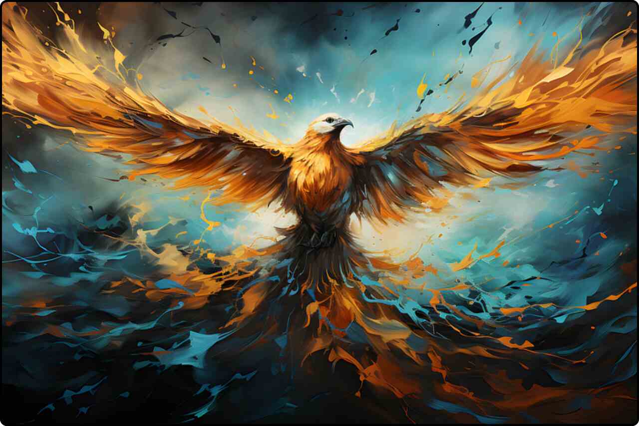 AI-generated image of a majestic phoenix with outstretched wings, surrounded by intense firelight.